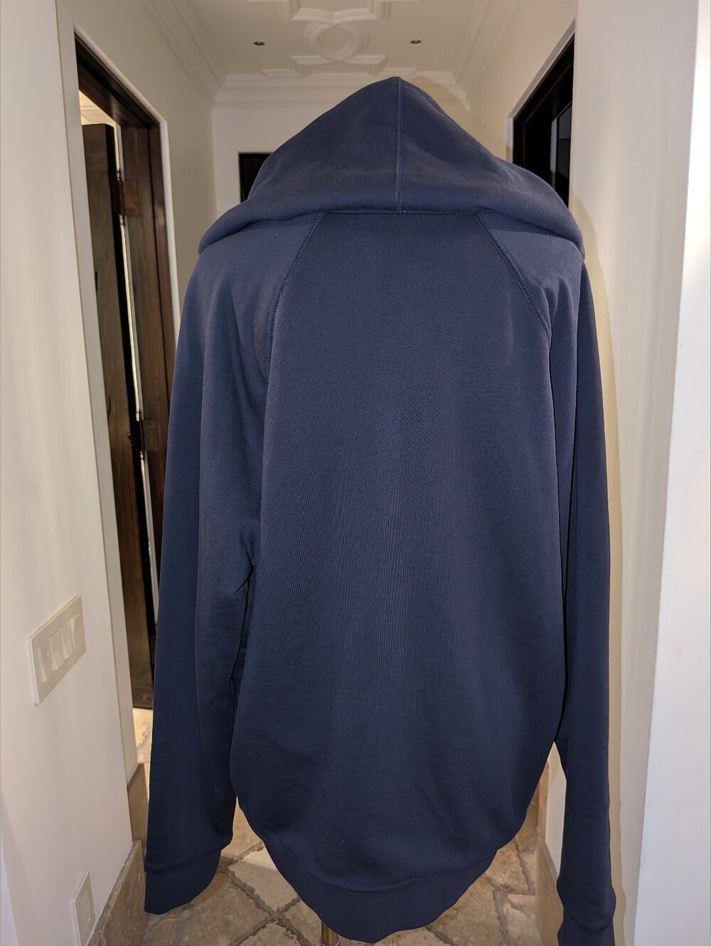 Vince NWT Men's Faux Fur Lined Full Zip Hoodie Coastal Blue M - Picture 2 of 10
